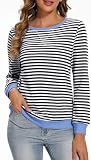 Neineiwu Oversize Pullover Damen Streifen Langarm Herbst Rundhals Sweatshirt Y2K Ob