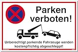 Schild Parken verboten | Alu 30 x 20 cm | Unberechtigt parkende Fahrzeuge werden kostenpflichtig abgeschleppt! weiß | stabiles Alu Schild mit UV-Schutz | Parkverbot | Dreifke®