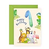 Central 23 Geburtstagskarte zum 1. Geburtstag für Kinder – Dschungeltiere – süße Geburtstagskarte für Mädchen und Jungen – 1 Jahr – mit Aufkleb