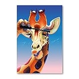 Postereck - 1713 - Giraffe, Make Up Lidstrich Comic Schminke Fashion - Spruch Schrift Wandposter Fotoposter Bilder Wandbild Wandbilder - Leinwand - 100,0 cm x 75,0