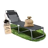 BigDean Sonnenliege klappbar mit Kopfkissen extra hoch dunkelgrau 150 kg belastbar - hochwertige Gartenliege für Balkon, Garten & S
