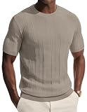 PJ PAUL JONES T Shirt Herren Kurzarm Sommer Strick Tshirts mit Rundhals Khaki L