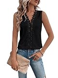 GORGLITTER Spitzen Oberteile Damen Tank Top Mit V Ausschnitt Spitzentop Elegant Tshirt Mit Öse Stickerei Sommer Top Locker Schwarz S