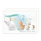 Edition Seidel Premium Glückwunschkarte zur Geburt mit Umschlag. Karte Babykarte Ereigniskarte Grusskarte Hallo Baby Tiere Ereignis Junge Mädchen (E272 SW023)