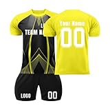 Neues Fußbal Trikot Set Personalisiertes Fussball Trainingstrikot Shorts Kinder Herren Atmungsaktives Fans Fußballtrikots Individuelle Football Jersey Set mit Name Teamname Logo Nummer,Yellow