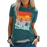 Strand-Shirts für Damen, Hawaii-Grafik-T-Shirt, Sonnenschein, Sommer, Urlaub, Vintage-T-Shirt, 1 K, Grün, M