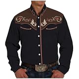 Vekewear Westernhemd Herren Besticktes Cowboy Hemd Drucken Herrenhemden Button Down Hippie Shirt Cowboy Kostüm Freizeithemden Reverskragen Cowboyhemden Vintage Westernhemden Lang