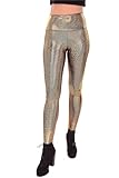 Holografische Leggings für Damen, schillernde Disco-Leggings, viele Farben, lustiges Festival-Outfit – hergestellt in den USA, Holografisches Gold, S