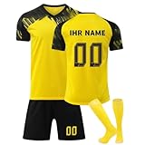 Fußball Trikot Kinder Trainingsset Personalisiert 24/25 Jungen Fußballtrikot mit DIY Namen und Nummer Shorts Socken Geeignet Kinder Fanartikele Sportanzug S