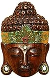 Wogeka - Edle 30 cm Buddha Holz Wand-Maske Feng Shui Afrika Deko Handarbeit Schnitzerei Gold Budda Maske58