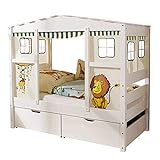 TiCAA Hausbett Mini mit Bettkasten Safari Kiefer Weiß