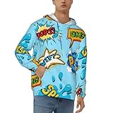 ZORIN Hoodies für Herren Pop Comic Worte Bubble Graphic Pullover Kapuzen-Sweatshirts mit Tasche, Schwarz , XL
