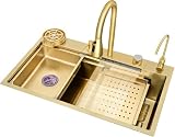 Golden Sink Raindance Wasserfall Gemüsebecken 304 Edelstahl Große Einzelrille 4 mm verdickte Küchenspü
