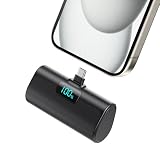 Mini Powerbank 5200mAh, Klein Power Bank USB C PD Externer Akku, Compact LCD Digitalanzeige Akkupack Kompatibel mit iPhone 15/16/17 Serie, Samsung S25/24 Serie, Note, Huawei, iPad-Schw