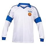 DDR Langarm Fußball Trikot Sport Retro Vintage Weiß und Blau, weiß, 3XL