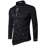 Darringls Herren Kleid Hemden Hochzeits Play Shirt Asymmetrischer Langarmhemd Schick Oberteile Stehkragen Business Freizeithemd Slim Fit Männer Gothic Kleidung Hochzeits Play Shirt H