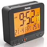 Hama Funkwecker Digital RC550 (Funkuhr mit Nachlicht, Digitalwecker mit Temperatur- und Datumsanzeige, Speed-Alarm, inkl. Batterie) Funk-Wecker schw