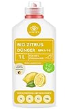 Bio Zitrusdünger 1 Liter Konzentrat - Zitronendünger für 200 Liter Gießwasser - 100% organischer Dünger - Zitrusdünger flüssig - Zitronenbaum-Dünger - Citrus Dünger flüssig