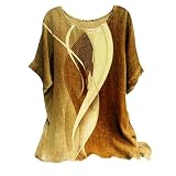 Lässiges Damen-T-Shirt, lockerer geometrischer Druck, Rundhalsausschnitt, entspanntes T-Shirt, gelb, L