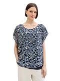 TOM TAILOR Damen Doppellagiges Chiffon T-Shirt mit Print, navy mixed flower, XXL