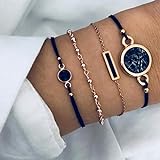 Edary Armband-Set Schwarzer Marmor Armbänder Perlen Stapeln Handkette verstellbar für Damen und Mädchen (4 Stück)