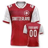 Schweiz Personalisiertes Weltmeisterschaft Fussball Trikot mit Ihrem Namen und Nummer für Herren Damen Kinder Casual Sport Fan T-Shirt Trikot Geschenk R