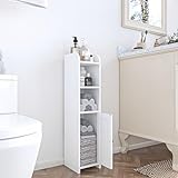 Homhedy Kleiner Badezimmer-Eckschrank mit Tür und Regalen, über dem Toilettenschrank für schmal, schmaler Toilettenpapierschrank, verstellbar, Weiß