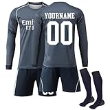 Generisch Langarm Fußball Trikots Personalisiert für Kinder/Erwachsener mit Eigenem Namen Nummern, Fussball Trikot Shorts Socken Sets Herren Jungen Trainingsanzug