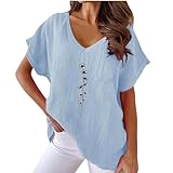 Leinenbluse Damen Baumwolle Leinen Tshirt Sommer Leinenshirt Locker Kurzarm Blusen Frauen Longshirt Oversized Tee Shirt Teenager Mädchen Freizeit Longbluse Floral Katze Feder Druck Leinenhemd 02