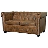 KRHINO Chesterfield-Sofa, 2-Sitzer, Kunstleder, Braun, elegant, mit Nieten, Armlehnen, Bezug aus Kunstleder + Holzrahmen für Zuhause und Bü