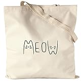 Hey!Print Meow Beutel Katze Cat Geschenkidee Katzenfans Süßes Motiv Mautzi Katzen-M