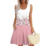 Ansenesna Sommerkleid Damen Kurz Elegant Tshirt Kleider Damen Sommer A Linie Ärmellos Sommerkleider Leicht Und Luftig Mini Blusenkleid Frauen Muster Tunika Kleid mit Taschen Damenk