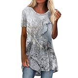 Longtops Damen Lang Kurzarm Lässig Blusen Longbluse Oberteile für Leggings Sommer Große Größen Damenblusen Longshirt Elegant Grosse Grössen Bluse Damenbluse Lange Sommerbluse Sexy Bunt Tunika Ob