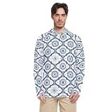 EtherSpher Herren-Sonnenhemd, langärmelig, LSF 50, schnelltrocknend, Rashguard, UV-Segel-Shirt, Playeras con gorro para hombre de trabajo, Weißes und blaues Muster, Larg
