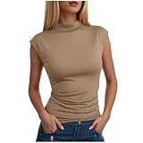 Basic Tops Damen Kurzarm V Ausschnitt Bluse Damen Elegant Niedlich Grafik Bedrucken luftig Longbluse für Frauen Boho Sommerblusen Tee Tops Frauen Pullover Alltag Bekleidung (Khaki, S)