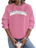 Nauityac Damen-Pullover, Rundhalsausschnitt, langärmelig, Sweatshirt, warmes Oberteil, Manchester-Buchstabe, Sport, rose, 48