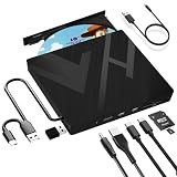 JBonest Externes CD DVD Laufwerk USB 3.0 Typ-C, Extern mit SD/TF-Kartenleser Portable RW Brenner,Schnelle Datenübertragung für Laptop,Desktop,MacBook, Win11/10/8/7/XP, Linux,Mac OS,V