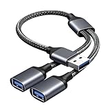 Leloco USB Splitter 1 zu 2 USB Y Kabel 1 Stecker zu 2 Buchse für Strom und Daten Übertragung, OTG Adapter 2.0 für Mac, Auto, PS4, Laptop usw