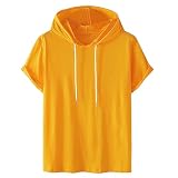 T Shirt Herren Kurzarm Regular Fit Tshirt mit Kapuze Mode Einfarbige Hoodie Sommer Baumwolle Kapuzenpullover Outdoor Lässige Sportshirt mit Kordelzug Männer Basic S