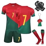 Fußball Trikot Kinder,Fußballtrikots Fussball T-Shirt Shorts Fussball Trikot Kinder Set mit Schienbeinschoner Socken Schlüsselanhänger für Jung