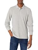 Amazon Essentials Herren Piqué-Poloshirt mit Langen Ärmeln in schmaler Passform, Hellgrau Meliert, M