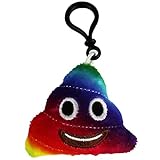 Emoji Schlüsselanhänger Kackhaufen REGEBOGENFARBEN Smiley aus Plüsch hochwertige Emoticon Anhänger mit Karabiner-Haken von wortek Kackhaufen Regenbogenfarb