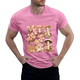 Y2K Shirt Tshirt Männer Kurzarm Große Größen Basic Unterhemd Arbeits Herbste Weich Herren Rundhals Print Rosa L