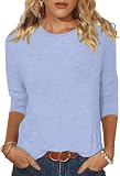YUTILA Shirt Damen 3/4 Ärmel Tshirt Basic Rundhals Baumwolle Casual Einfarbig Oberteile Leichte F