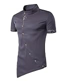 Herren Mode Persönlichkeit Tops Lang Geschnittenes Hemd Mit Asymmetrisches und Aufgesticktes Design Slim Fit Kurzarm-S
