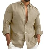 Herren Strandhemd Leinen Button Up Langarm Einfarbig Revers Frühling Männer Kurzarm Shirts, Ycmx86659, 3XL