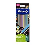 Pelikan Buntstifte Metallic, 10 Farben, sechseckige Malstifte aus Holz, bruchsichere Mine, 701235