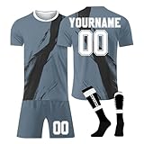 Generisch Benutzerdefiniert Fußball Trikot Kinder Personalisiert Trikot mit Namen Nummer Team und Logo Herren/Junge Football Training Tshirts Shorts und Socken Anzug