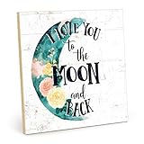 TypeStoff Holzschild mit Spruch – love you to the Moon and back – im Vintage-Look mit Zitat als Geschenk und Dekoration zum Thema Liebe Mond und zurück - HS-01194