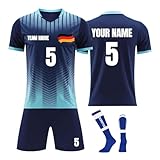 HUNUBU Personalisiertes Fußballtrikot für Kinder Football Trikot Heim-Fußballtrikot-Set Tshirts Shorts und Socken Sportanzug Fußballtrikot-Set mit DIY Nummer N
